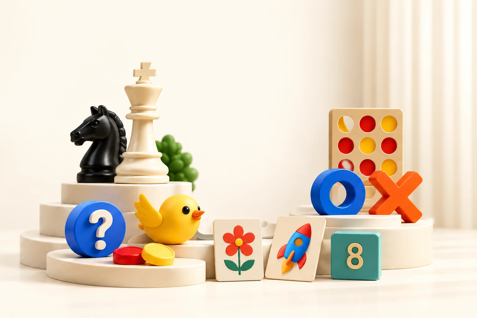 A tactile collection of chess pieces, memory cards, number tiles and arcade game pieces